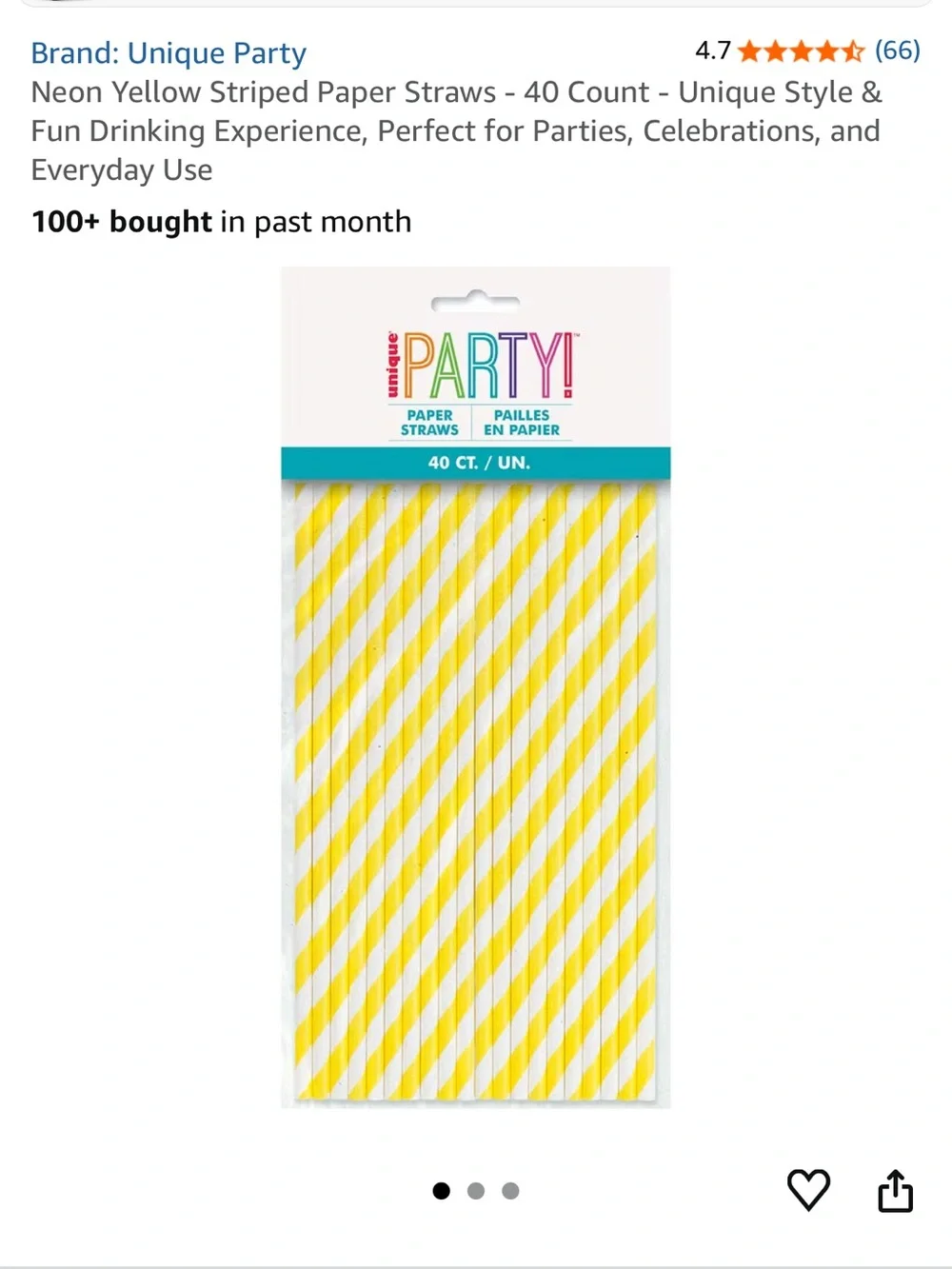 Yellow & White Paper Straws - 40 Count